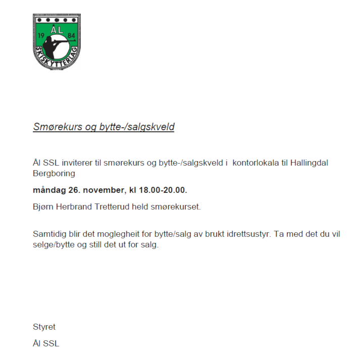 Smørekurs/ Byttekveld